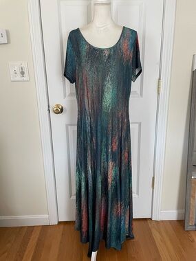 Short Sleeve Teal Multi-Accent Maxi Dress by